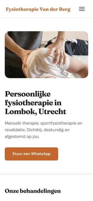 Fysiotherapie Van der Berg website op mobiel