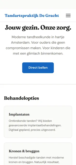 Tandartspraktijk De Gracht website op mobiel